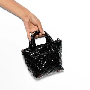 MZ WALLACE “Petite Metro Deluxe” quilted tote crossbody bag   in Black Laquer